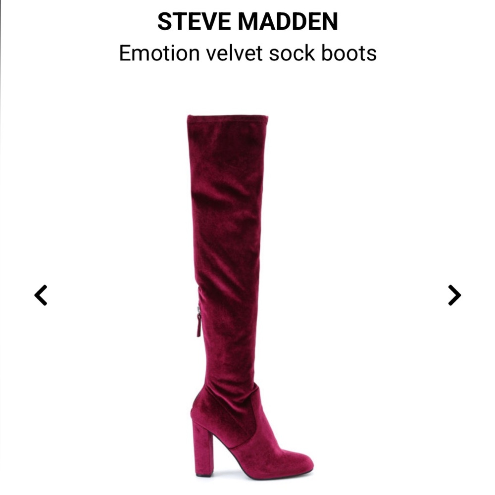 Steve Madden Over the Knee Velvet Boots - Burgundy - Picture 2 of 6
